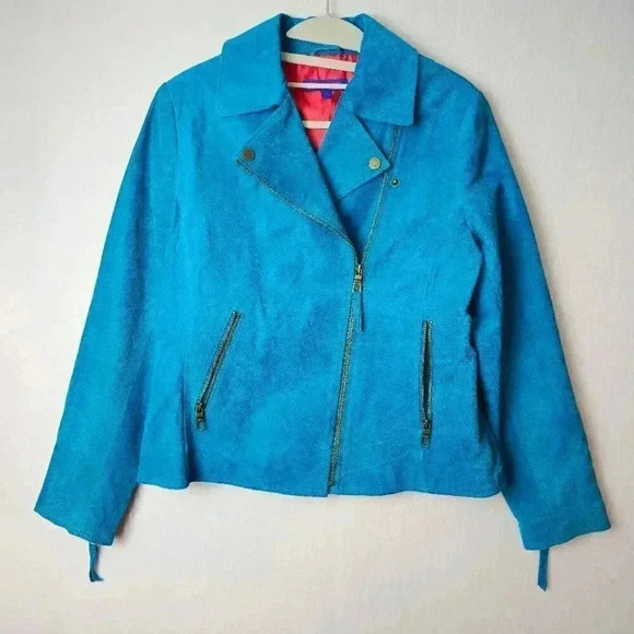 ♥Twiggy LondonGenuine Leather Women's Blue Jacket